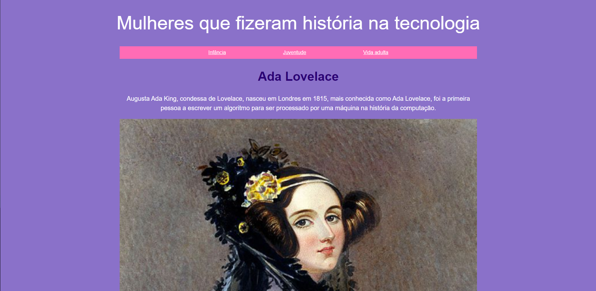 projeto de um site falando da Ada Lovelace